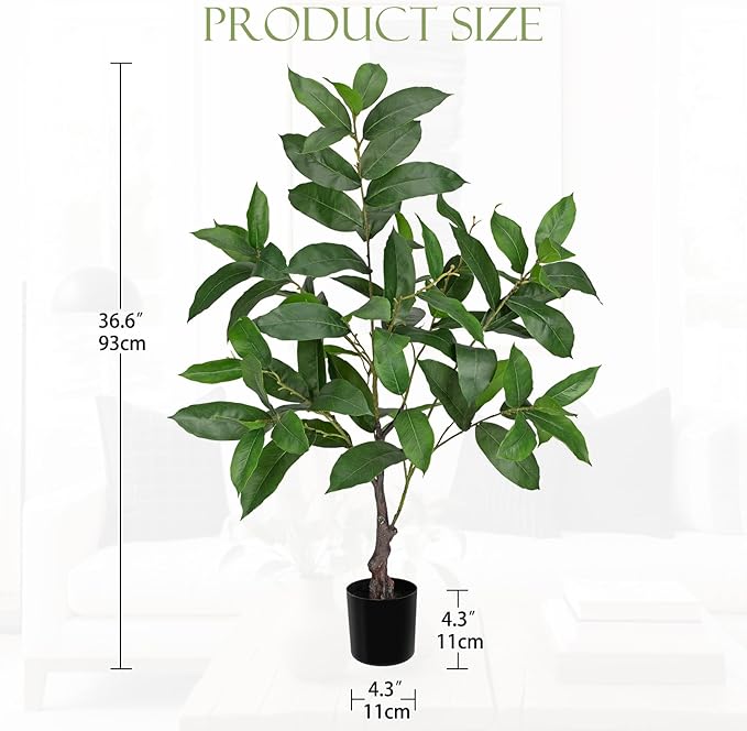 Briful Fake Plants 36.6'' Tall Artificial Plants Indoor Decor, Faux Bay Laurel Trees in Black Pot, Floor Plant Houseplant for Home Farmhouse Outdoor Patio Porch Decorations
