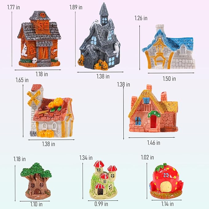 8 Piece Fairy Garden Accessories, Resin Tiny House for DIY Micro Landscapes, Miniature Figurines for Plant Pots, Mini Garden Outdoor Decor, Terrarium & Home Display