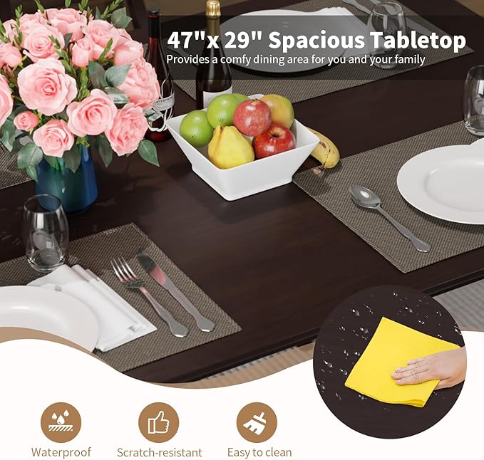 FDW 47 Inches Dining Table, Dining Room for 4 People, Small Rectangular Table for Kitchen, Quick Assembly, Small Spaces Modern Home Furniture Dinner Table, Espresso