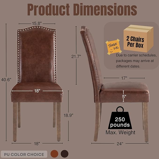 Stylish Upholstered Parsons Dining Chair PU Faux Leather with Silver Nailhead Trim and Sturdy Solid Wood Legs