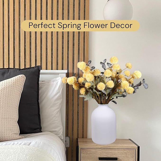 Yellow Flowers Artificial Long Stems Kiku Flower With Eucalyptus, Spring Flowers Decor, Mustard Yellow Decor, Flores Amarillas Artificiales Para Decoracion, Faux Easter Spring Summer Floral Stems