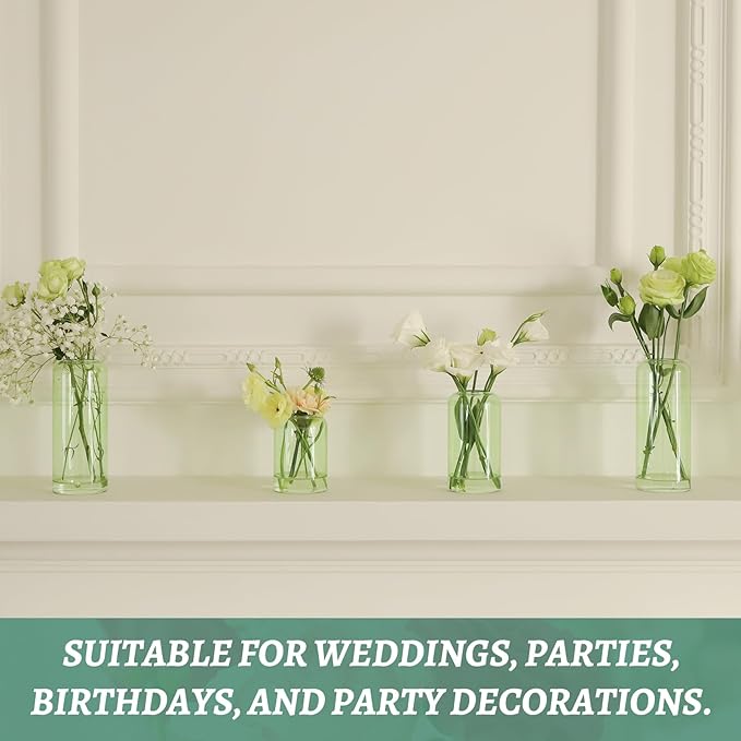 24Pcs Bud Vases Set, Glass Flower Vase for Centerpieces, Small Vases for Flowers, Decor Centerpiece for Bathroom, Decorative Vases for House Warming(Green)