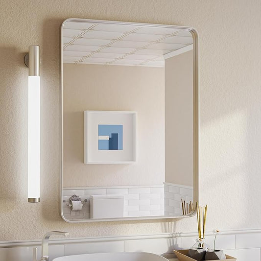 ISKM Silver Mirror for Wall, 22 x 30 Inch Rectangle Metal Frame Bathroom Mirror, Stainless Steel Modern Home Decor Mirror for Living Room Bedroom Hangs Horizontal Or Vertical