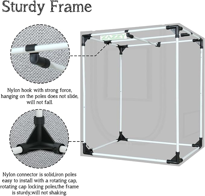 zazzy Grow Tent, 24"x24"x36" Hydroponic Mylar Grow Tent Reflective Garden Growing Dark Room with Observation Window, Removable Floor Tray and Tool Bag for Indoor Plant Growing 2'x2'