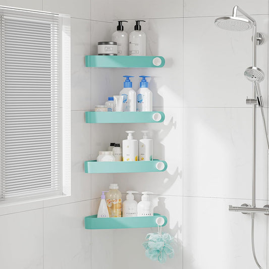 Sotfamily Shower Caddy Corner, 4 Pack Adhesive Corner Shower Shelves for Bathroom Organizers and Storage, Rust Free Plastic Rack for Bathroom Accessories & Decor, Turquoise