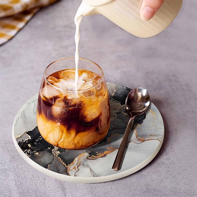 Alcohol Ink Painting Black Coaster Luxury Marble Liquid Global Texture Tabletop Protection for Any Table Type Wood, Granite, Glass, Soapstone, Sandstone, Marble, Stone Tables