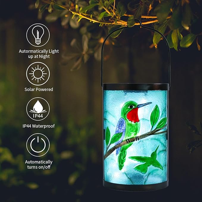 Afirst Hanging Solar Lantern Outdoor Bird Glass Lights Waterproof LED Lamp for Garden Yard Tree Desk Decor