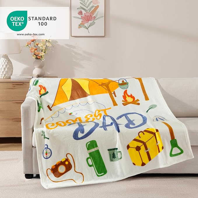 Geniospin Throw Blanket for Dad Birthday Gifts from Daughter Son, Dear Dad Blanket for Christmas, Super Soft Flannel Throw Blanket for Couch Bed Sofa, Warm and Cozy