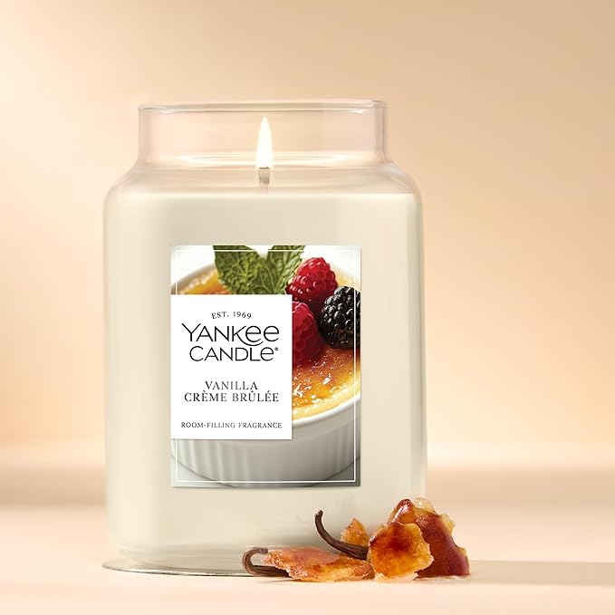 Yankee Candle Large Jar Scented Candle with up to 150 Hour Burn Time, Premium Plant Wax Blend for Consistent Burn, 22 oz Jar Candle with Room Filling Fragrance, Vanilla Crème Brûlée