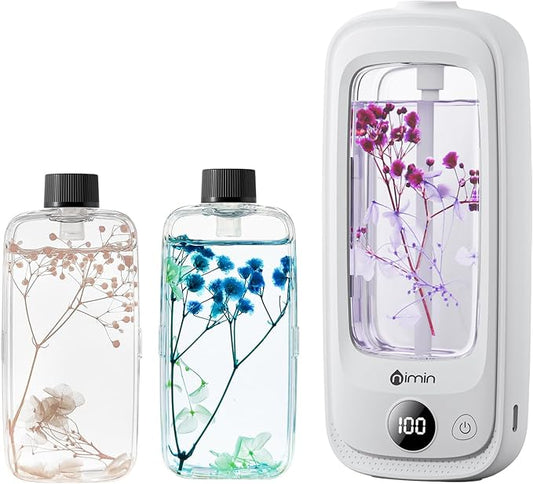 Smart Fragrance Diffuser - Luxury Air Freshener for Home with Real Flowers, 3 Essential Oil Scents, Waterless Aroma Diffuser for Large Spaces, 4 Speed Adjustable Air Diffuser for Office & Bedroom