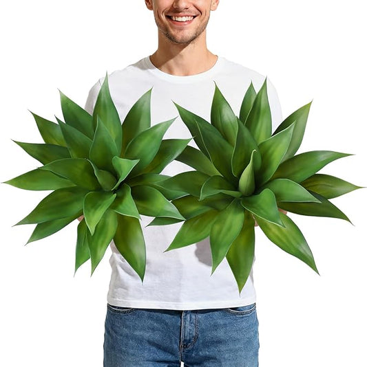 Artificial Plants Outdoor,UV-Resistant Fake Agave Succulent Plant 17 Inch Small Size Faux Succulents Stems for Indoor Realistic & Natural Home Decor Plants for Office Housewarming 2Pack