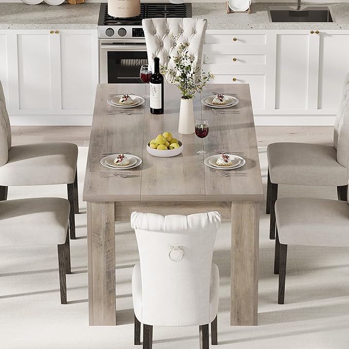 CABIHOME 63" Dining Table for 4-6, Large Farmhouse Rectangular Kitchen Dining Room Table, Wooden, Thick Frame & Sturdy Triangular Legs, Wood Strip Base for Small Space, Dinner, Kitchen, Rustic Gray