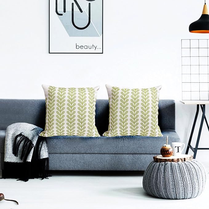 Decorative Throw Pillow Covers Set of 2 Grass Green Pillow Covers 20x20 Inch Throw Pillow Cover Linen Pillowcase Modern Boho Farmhouse Outdoor Pillow Covers for Couch Sofa Bed Living Room