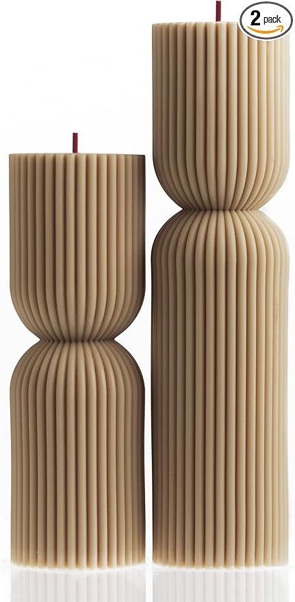 LAWA Hourglass Pillar Candle - Large Beautiful Handmade Pillar Scented Soy Wax Candle Elegant Bubble Aesthetic Candle Housewarming Gift Home Room Shelf Decor Idea Sandstone (Set of 2)