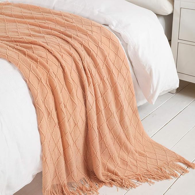 BOURINA Orange Throw Blanket 60x80 Inches Throw Textured Solid Soft Sofa Throw Couch Knitted Decorative Blanket