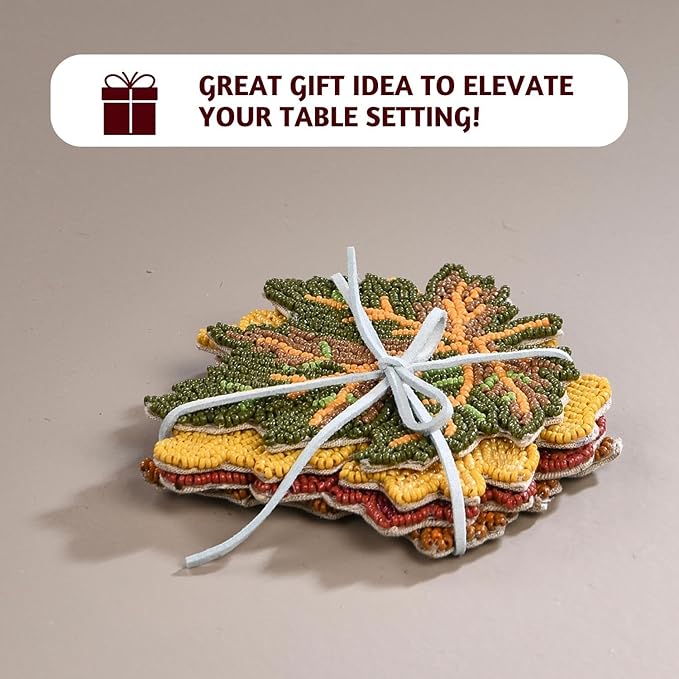 Folkulture Coasters Set of 4 | (4") Fall Coasters for Farmhouse Decor or Fall Table Decor | Boho Costers for Thanksgiving Decorations | Autumn Decor or Fall Stuff for Home | Bar Coaster Set