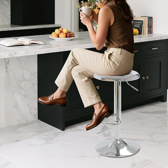 Bar Stools - 2 Pack, Adjustable Swivel Height Counter Bar Stool, Modern Metal Barstools, Backless Barstool for Bar, Kitchen Island, Pub, Silver