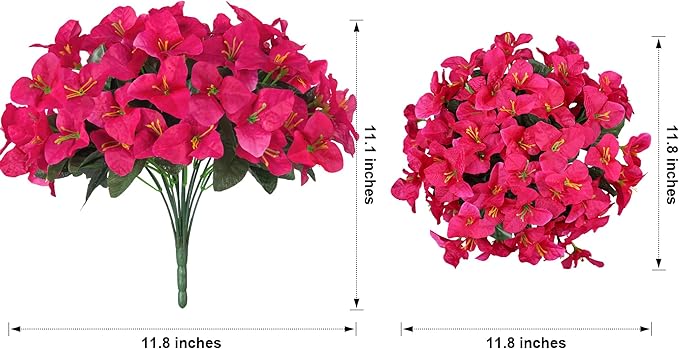 Ivydale Artificial Flowers for Outdoors, 4 Bundles Fake Bougainvillea Flower UV Resistant Silk Flowers for Outside, Outdoor Faux Plants for Planter Patio Porch Window Garden Home Decoration (Hotpink)