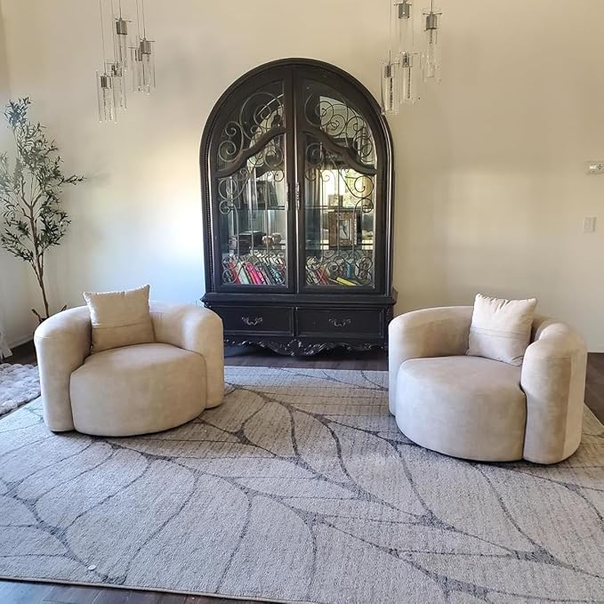 Acanva Luxury Modern Tight Curved Back Velvet Sofa, Minimalist Style Comfy Couch for Living Room Apartment Reception Space, Cream Single Chair