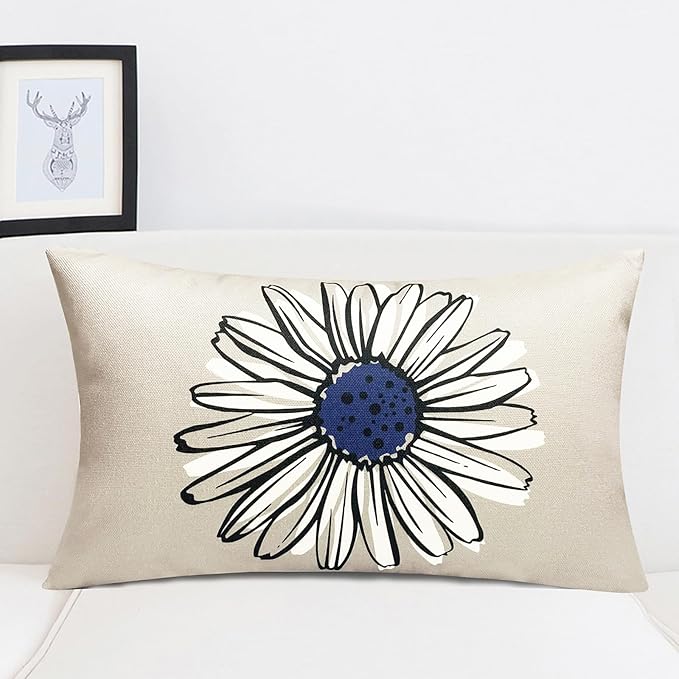 Decorative Throw Pillow Covers Set of 4 Blue Pillow Covers 12x20 inch Throw Pillow Cases Linen Square Pillow Case,Farmhouse Outdoor Modern Boho Pillow Covers for Couch Sofa Living Room