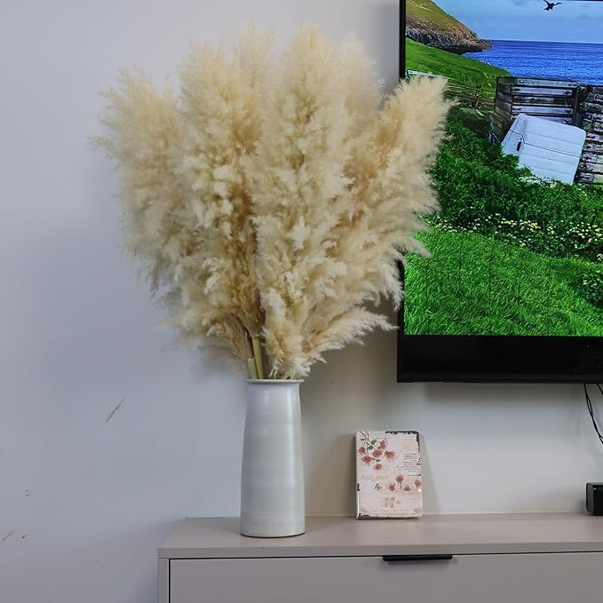 15pcs 40''Dried Pampas Grass Decor Tall-Large pompas Grass-Natural Beige Tall Pampas Grass for Floor Vase,Wedding,Party,Farmhouse,Living Room Floor,Boho Home Decor