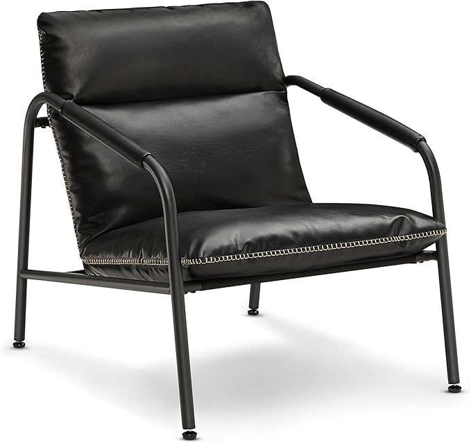 VASAGLE EKHO Collection - Accent Chair, Metal Framed Armchair, Synthetic Leather with Stitching, Mid-Century Modern, Sling Chair for Living, Bedroom, Reading Room, Lounge, Ink Black ULAC014B01