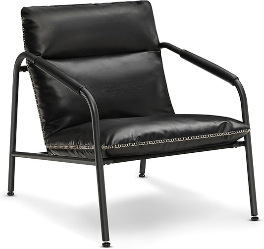 VASAGLE EKHO Collection - Accent Chair, Metal Framed Armchair, Synthetic Leather with Stitching, Mid-Century Modern, Sling Chair for Living, Bedroom, Reading Room, Lounge, Ink Black ULAC014B01