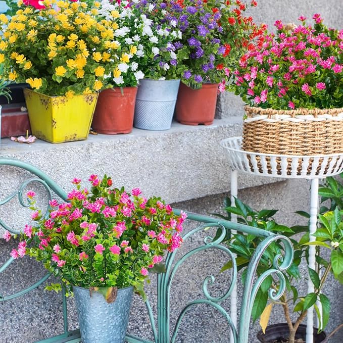 24PCS Artificial Eucalyptus Plants,Fake Boxwood Shrubs UV Resistant No Fade Faux Plastic Greenery for Wedding Bridal Bouquet Indoor Outdoor Home Garden Kitchen Office Table Vase(Pink)