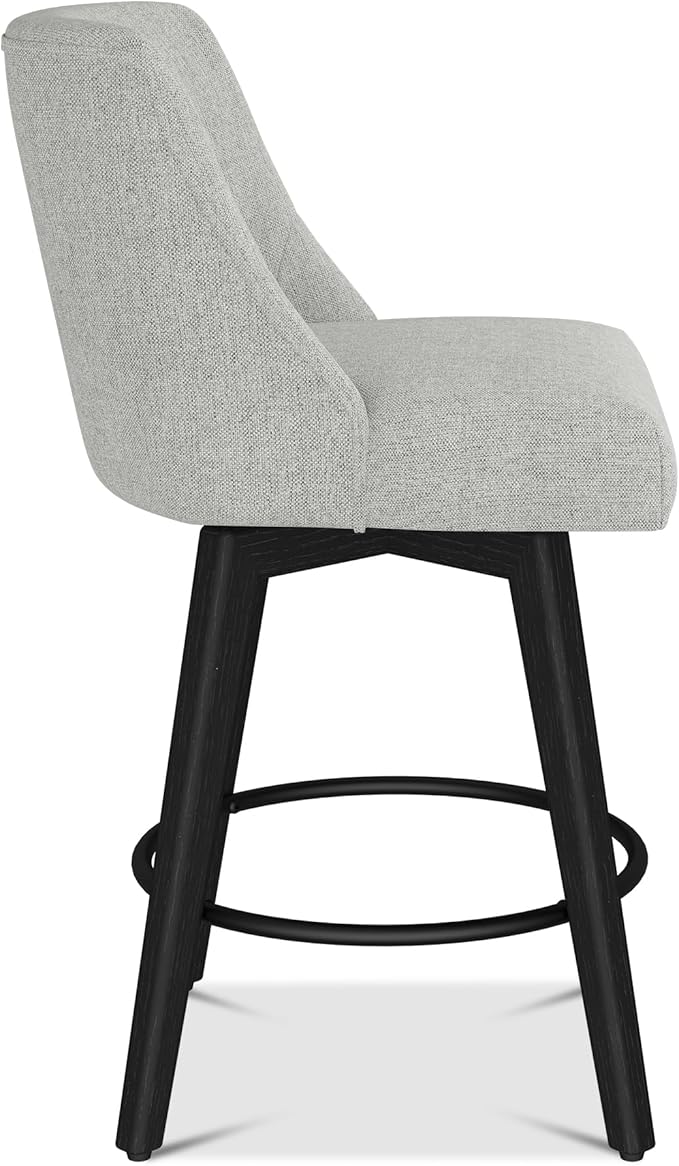 Counter Height Bar Stools Set of 4, Modern Swivel Barstools with Back and Wood Legs, Linen Fabric Upholstered Bar Chairs, 26" H Kitchen Counter Stools, Kitchen Island Home Bar, Light Grey