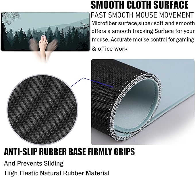 Mouse Pad Forest Background Pattern, Large Mouse Pad for Gamer, (31.5"X15.7") Gaming Mousepad with Nonslip Base, Waterproof Comfy Computer Keyboard Mousepads for Esports Pros/Office/Home