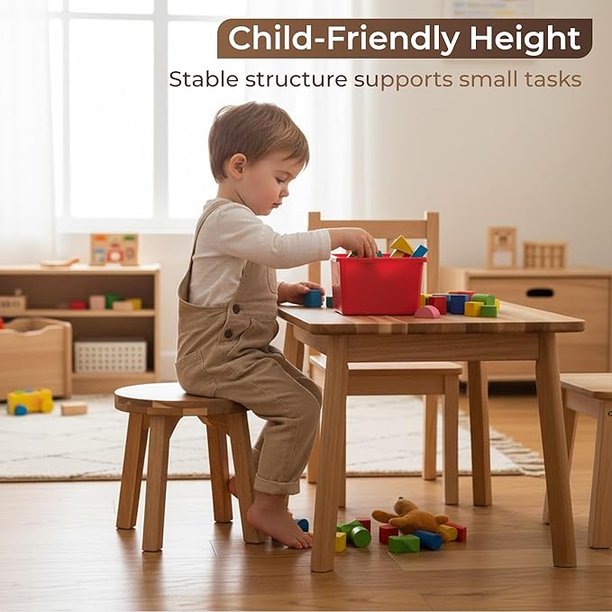 Round Stool Acacia Wood, 12" Height, 11" Round Top, Backless, Easy Assembly, Natural Wax Finish, Wooden Stool for Plant, Dining Room, Living Room, Garden, Makeup