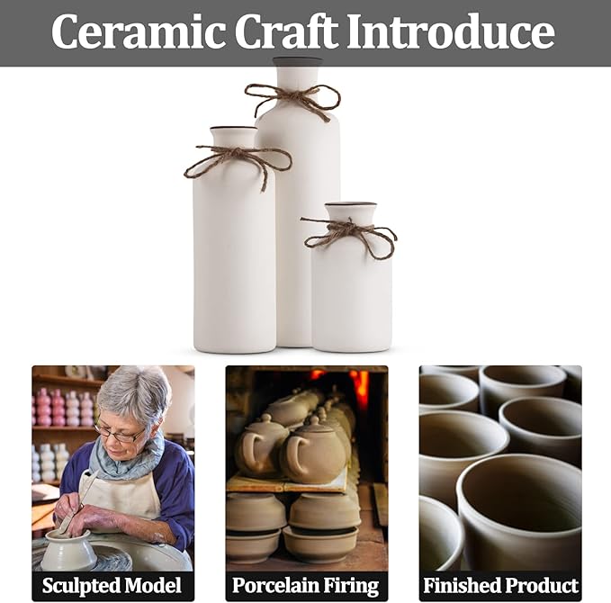 White Ceramic Vase Set - 3 Small Vases, Minimalist Decor Boho Vases, Modern Farmhouse Home Décor Accents, Living Room Centerpieces for Home Décor Room,Entryway, Bookshelf, Mantel, Shelf Décor