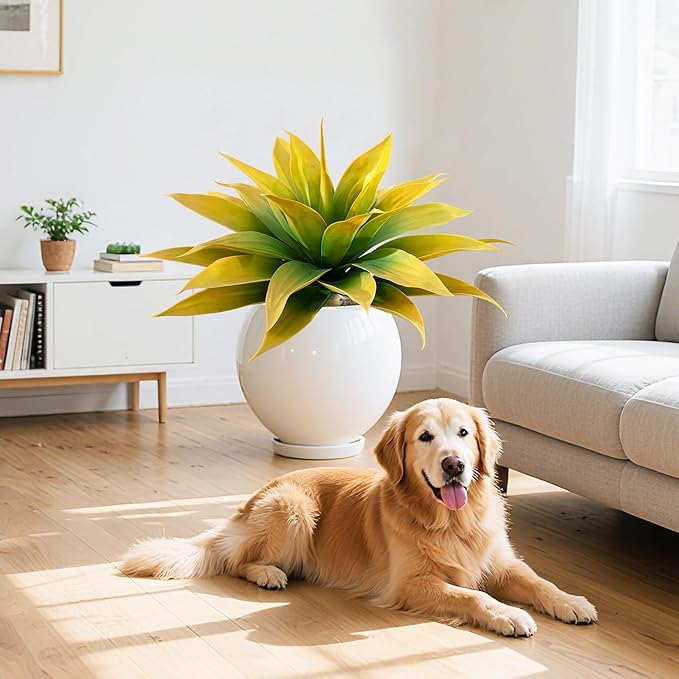 Artificial Plants Outdoors Faux Agave Fake Greenery Outdoor Artificial Plant 28" Fake Plant for Indoor Home Decor Plastic Plant Outdoor Decor Front Porch Decor Faux Cactus(Yellow 2Pcs)No Vase