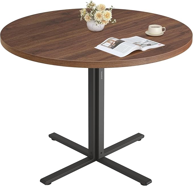 VASAGLE Dining Table, Small Round Kitchen Table for 4 People, 31.5 x 29.4 Inches, for Dining Room, Living Room, Farmhouse, Water-Resistant, Somber Walnut UKDT082K01V1