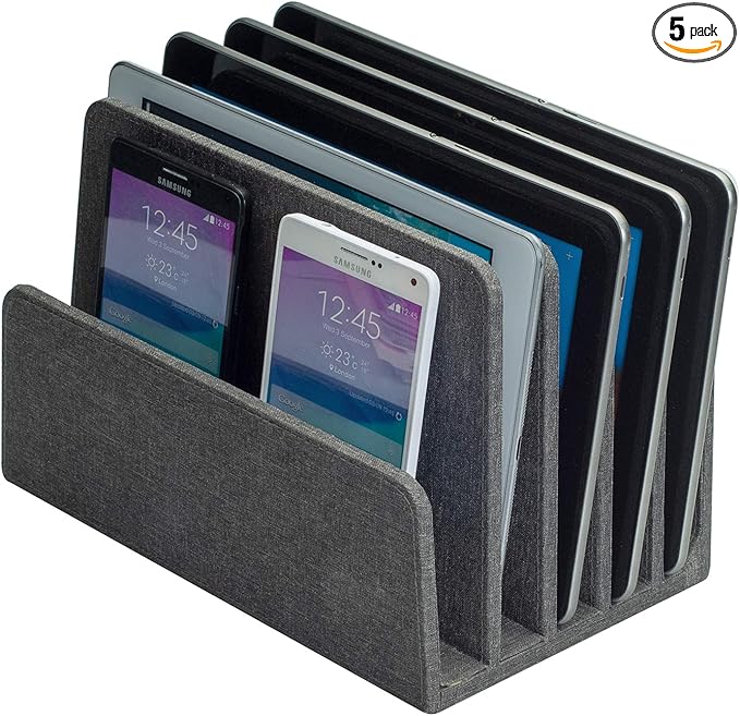 MobileVision Multi Device Stand & Organizer for Smartphones, Tablets and Laptops, Executive Dark Gray, 5 Slots