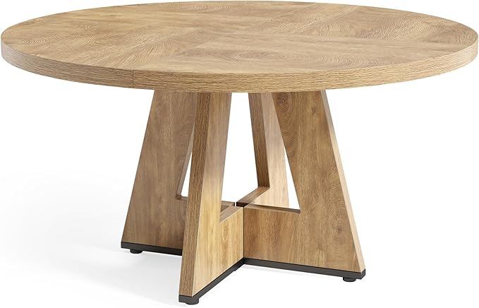 LITTLE TREE Round Dining Table for 4-6 People, 47 Inches Dining Room Table with Wooden Pedestal Base, Circle Kitchen Tables for Dining Room, Kitchen, Living Room, Oak