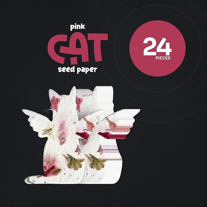 24pcs Seed Paper – Pink Plantable Wildflower for Pet Lovers, Pet Owners, Memorials & Other Milestone Celebrations (Pink - Cat)