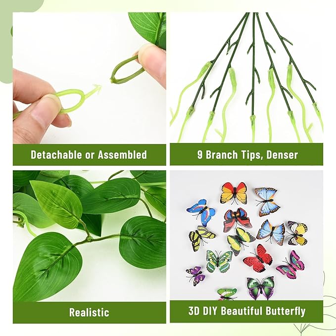 BLEUM CADE 8Pcs Fake Hanging Plants, 9 Branch Artificial Hanging Plant, Lush Faux Pothos Vines for Home Room Wall Shelf Porch Outdoor Indoor Decor (No Baskets)