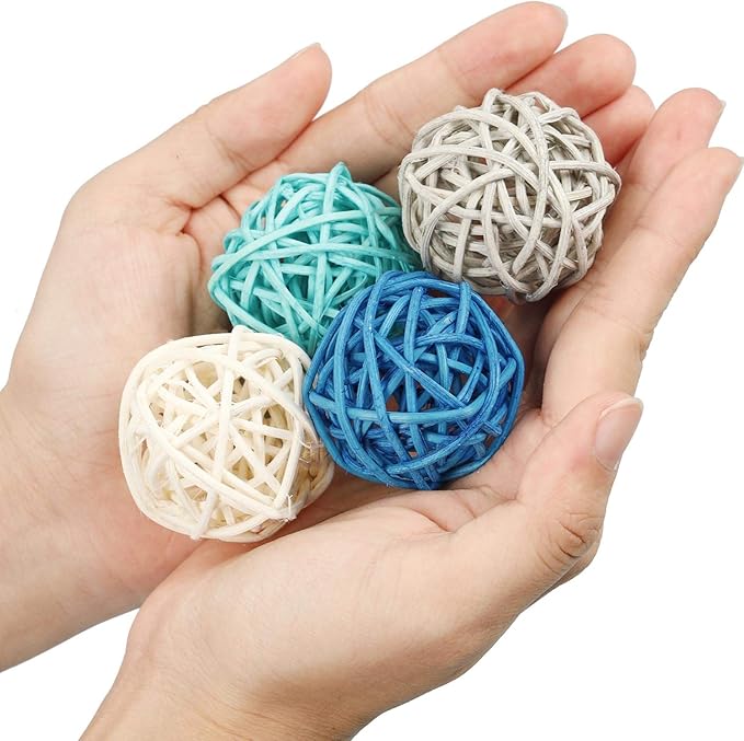 Patelai 36 Pcs Wicker Rattan Balls Decorative Balls for Vase Centerpiece Bowls Orbs Filler for Home Decor,4 Sizes(Dark Blue, Sky Blue, Gray, White)
