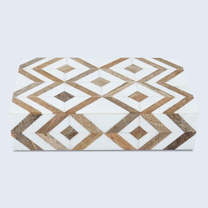 Handicrafts Home Handmade Decorative Storage Box with Lid - Jewelry Organizer, Keepsake Holder & Gift Box, Decor, Marquet Array Pattern Made with Resin Inlay & Wood,cajas organizadoras –5X7X1.5 In