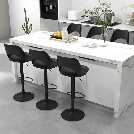 civama Bar Stools Set of 6 for Kitchen Counter, Seat Height Adjustable 25''-33'', Modern Upholstered Swivel Island Chairs with Hollow Backrest Metal Base, Black