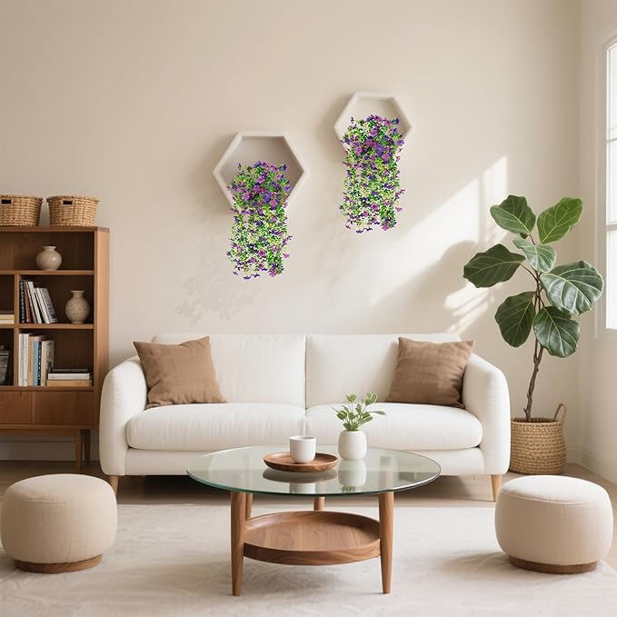 Artificial Flowers for Outdoors Decoration, 2 Pcs Outdoor Faux Plants Daisy with Eucalyptus Leaves Summer UV Resistant Fake Flowers Hanging Planters for Balcony Planter Porch Patio Garden Home Decor