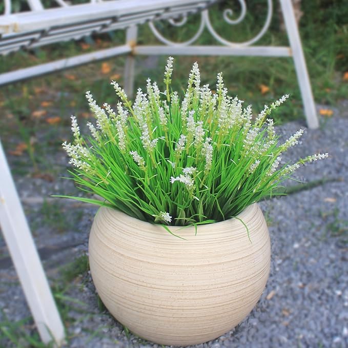 Outdoor Artificial Plants 12 Bundles White Wild Flowers Look Real Fake Flower for Outdoors Spring Summer for Outside Window Box Planter Garden Decor (12 Bundles White Monkey Grasses)