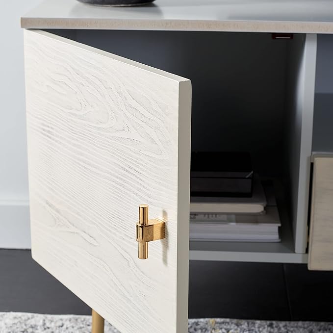 SAFAVIEH Genevieve TV Stand for up to 65" Flatscreen – Grey & White Washed Finish, Mid-Century Modern Storage Cabinet, Entertainment Media Console (MED5000E)