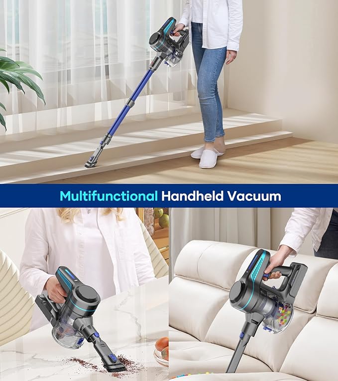 NADALY Cordless Vacuum Cleaner for Home, 8-in-1 Powerful Stick Vacuum Cordless with 45Mins Runtime, Anti-Tangle, Lightweight, 1.5L Dust Cup, Rechargeable Vacuum for Hardwood Floor Carpet Pet Hair
