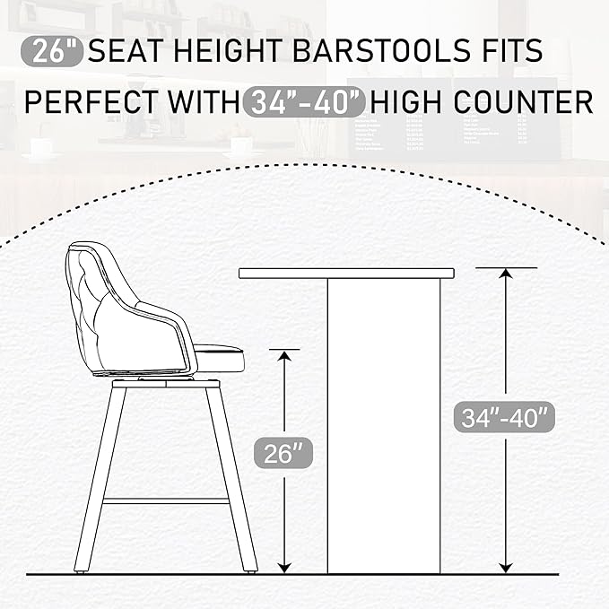 Bar Stools Set of 4, 26" Swivel Counter Height Bar Stools with High Back, Linen Kitchen Barstools Counter Height for Kitchen Island (Beige (Nautical Print), 4PCS 26" Counter Stools)