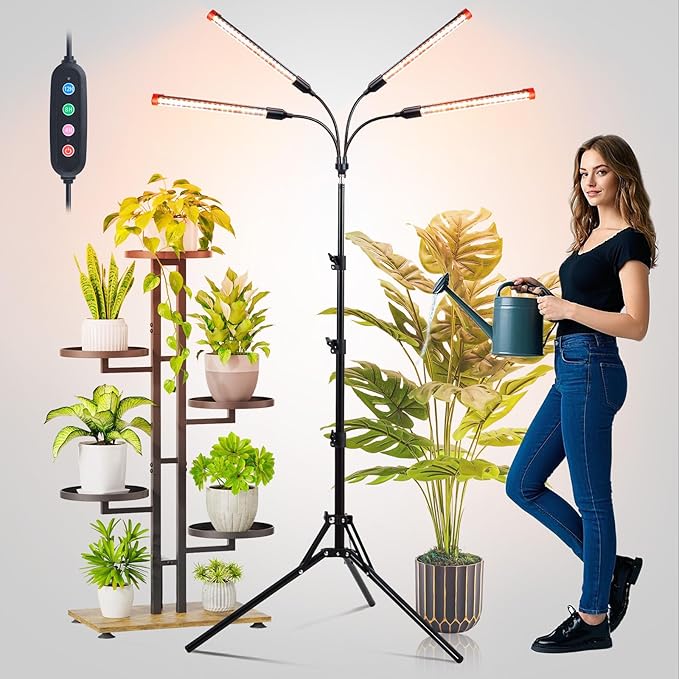 FECiDA Gamechanger! 36W 4Head Grow Light with Tripod Stand, 2025 Big Coverage LED Grow Lights for Indoor Plants, Bonsai Tree, Full Spectrum Tall Plant Growing Lamp 4,8,12,16 Hr Timer
