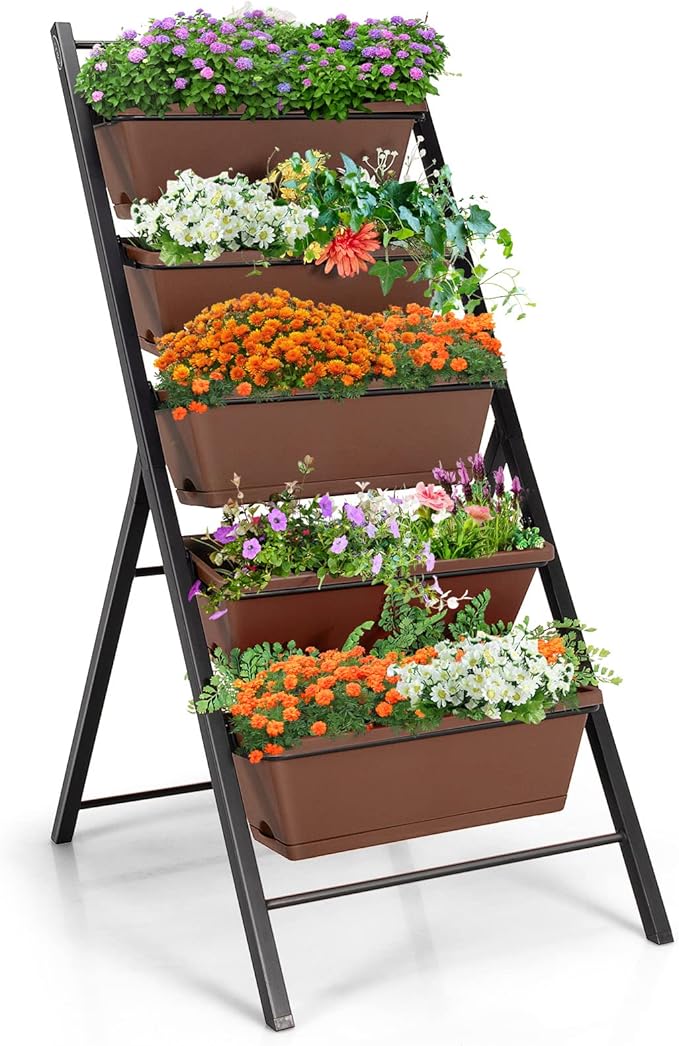 Safstar 5-Tier Vertical Raised Garden Bed, Freestanding Garden Planter with 5 Container Boxes, Elevated Planter for Vegetables, Fruits, Flowers, Herbs, Good for Indoor & Outdoor Use (Brown, 1)