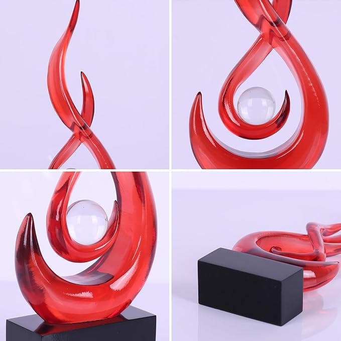Modern Abstract Art Table Decoration - Ceramic Statue Modern White Ornaments for Living Room Great Gift Idea Home Décor 5 * 2.5 * 10.5 inch Gift Box Included (Red)