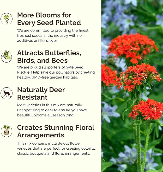 Eden Brothers Red Head Wildflower Mixed Seeds for Planting, 1 lb, 480,000+ Seeds with Maltese Cross, Scarlet Flax | Attracts Pollinators, Plant in Spring or Fall, Zones 3, 4, 5, 6, 7, 8, 9, 10